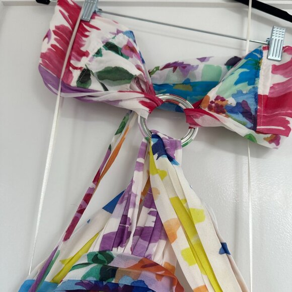 PatBO Bloom Cutout Flare Maxi Dress Halter Neck Back Tie Multicolor Print Size 6 - Picture 7 of 15